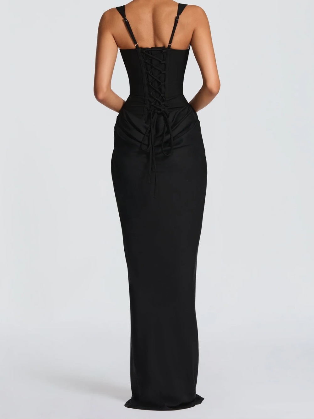 Structured Black Maxi Dress with Sculpted Bodice - Picture 2 of 5